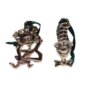 Dr. Suess cat in the hat gold tone christmas ornaments ( set of 2)